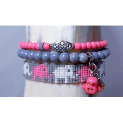 Miyuki olifant setje grijs/ roze Miyuki olifant setje grijs/ roze
